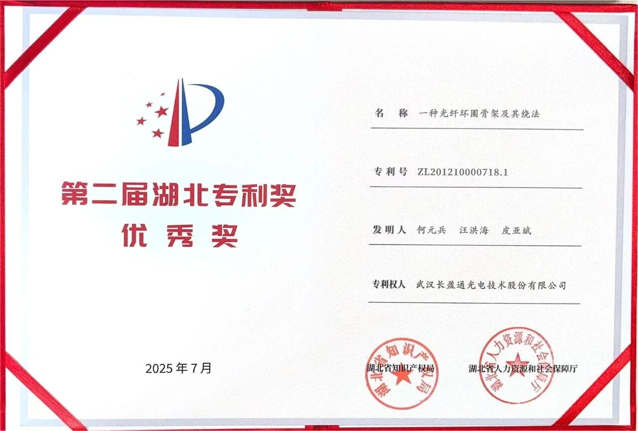 williamhill中国官方网站《一种光纤环圈骨架及其绕法》专利荣膺第二届湖北省专利奖优秀奖